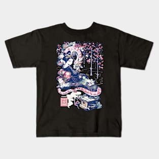 Japanese Girl With Dragon and Cats T-Shirt 04 Kids T-Shirt